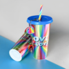 610D0410-5AEE-4554-9DF7-36DEB719389A 24oz Rainbow Laser Plastic Cups with with Colored Keychain - Blue