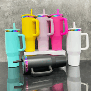 40oz Powder Coated Colorful Rainbow Plated Travel Mug with Leakproof Lids - Real Shots