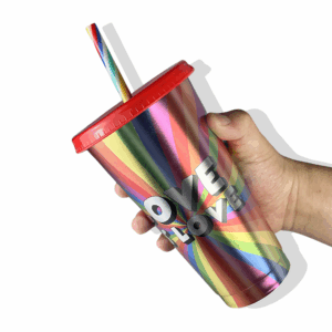 24oz Rainbow Laser Plastic Cups with with Colored Keychain