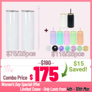 20oz Sublimation Skinny Tumblers + 16oz Gold Plated Stainless Steel Soda Can | Combo Deal