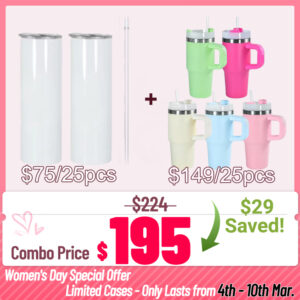 20oz Sublimation Skinny Tumblers + 14oz Travel Mug | Combo Deal
