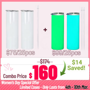 20oz Sublimation Skinny Tumblers + 20oz Glow in the Dark Tumbler | Combo Deal