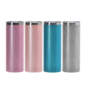 20oz Rough Glitter Straight Sublimation Skinny Tumbler with Silver Rim