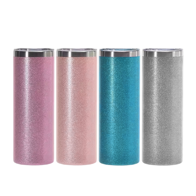 20oz Rough Glitter Straight Sublimation Skinny Tumbler with Silver Rim