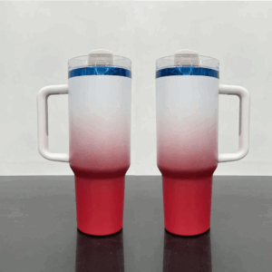 40oz Blue Plated Powder Coated Ombre Travel Mug - Red
