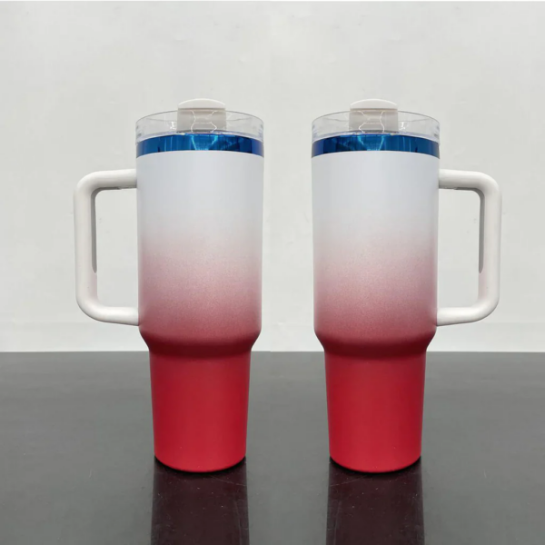 40oz Blue Plated Powder Coated Ombre Travel Mug - Red