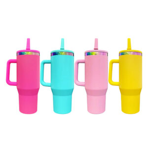 40oz Powder Coated Colorful Rainbow Plated Travel Mug with Leakproof Lids - colors mixed