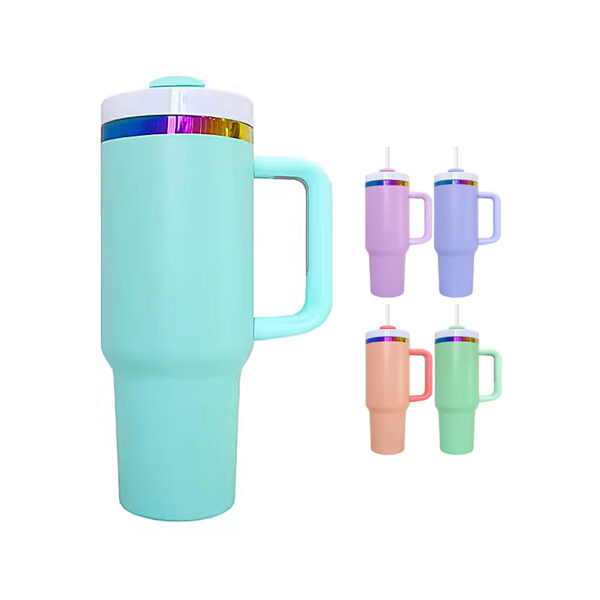 40oz Macaron Rainbow Plated Powder Coated Travel Mug