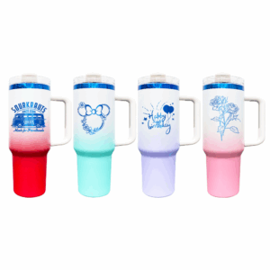 40oz Blue Plated Powder Coated Ombre Travel Mug for Laser Engraving