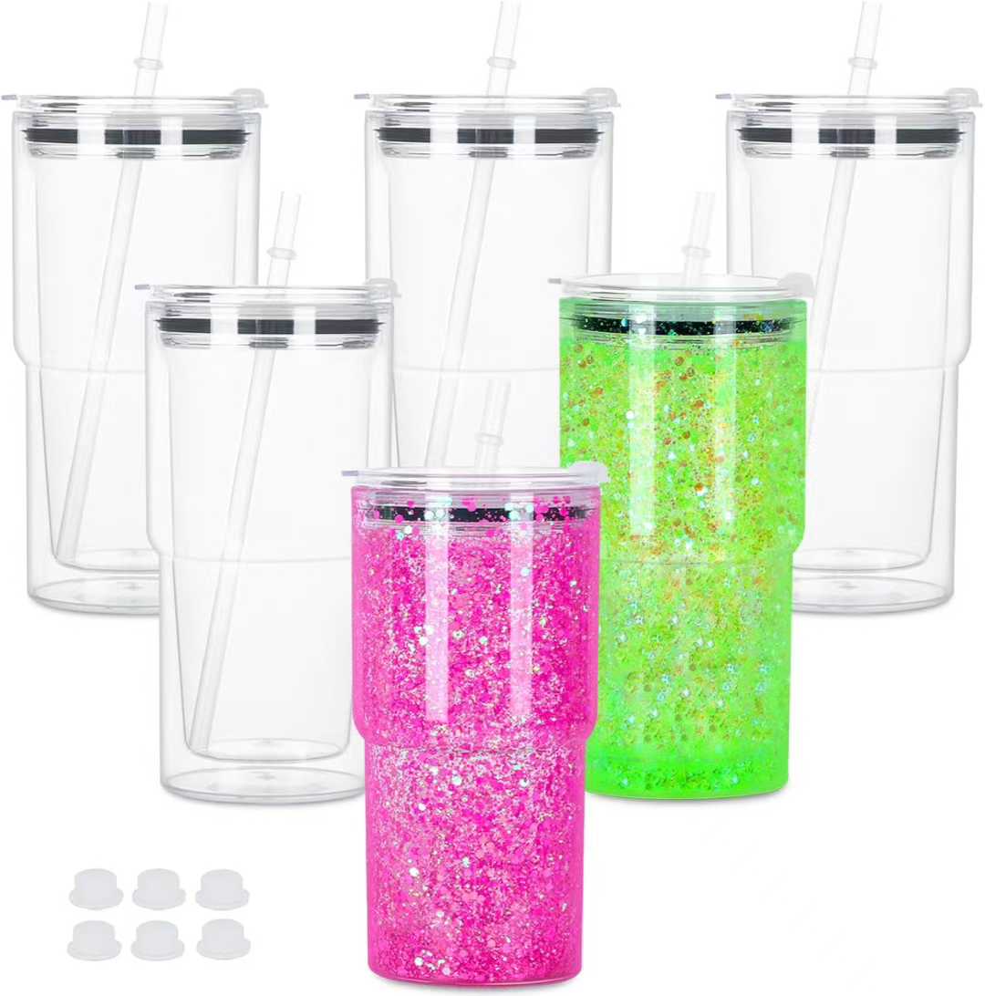 display-of-18oz-snow-globe-plastic-tumbler-with-pre-drilled-hole-&-stopper-lids
