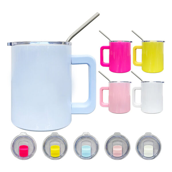 10oz Macaron Colored Sublimation Coffee Mugs with Metal Straws