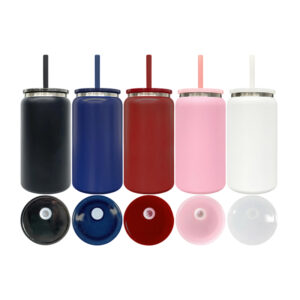 16oz Vacuum Black Plated Underneath Powder Coated Stainless Steel Soda Can