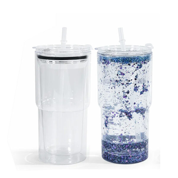 16oz Snow Globe Plastic Tumbler with Pre-Drilled Hole & Stopper Lids