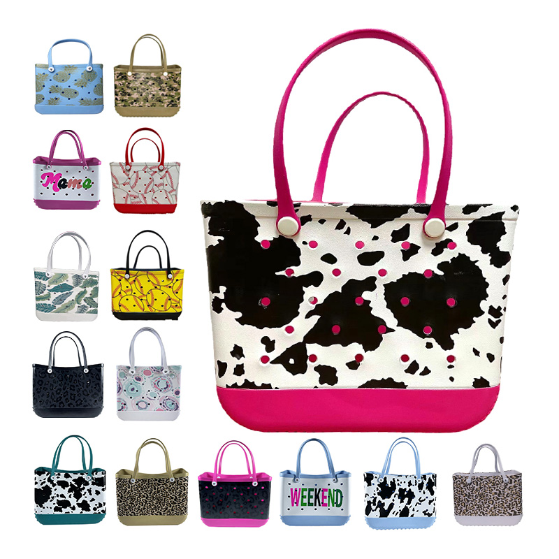 Trendy Hollow Cow Print Waterproof EVA Beach Tote Bag for Women