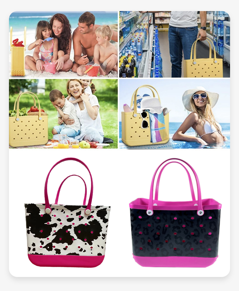 Trendy Hollow Cow Print Waterproof EVA Beach Tote Bag for Women