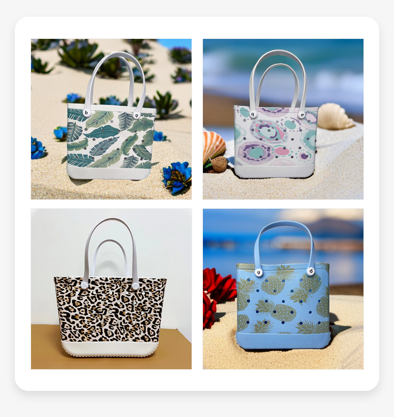 Trendy Hollow Cow Print Waterproof EVA Beach Tote Bag for Women - Real Shots