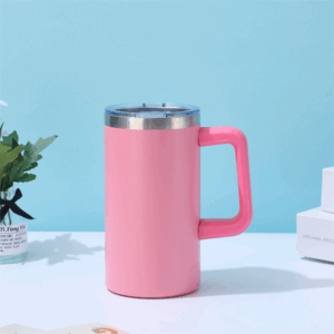20oz Powder Coated Colored Coffee Mug with Handle - Pink