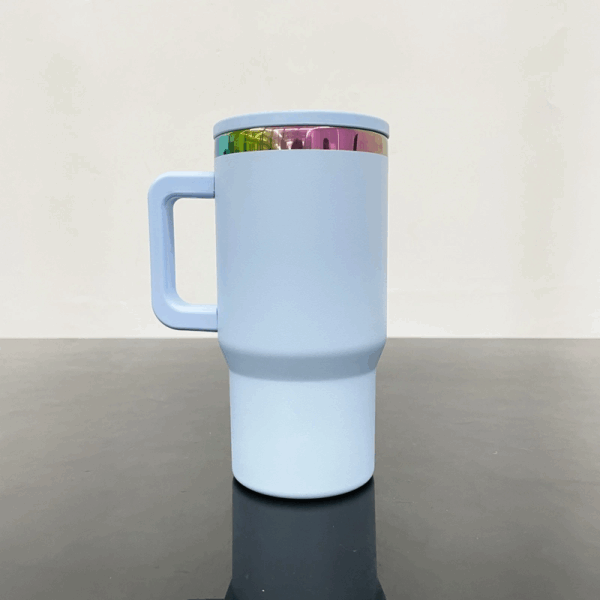 20oz Rainbow Plated Powder Coated Macaron Travel Mug with Flip Straw - Blue