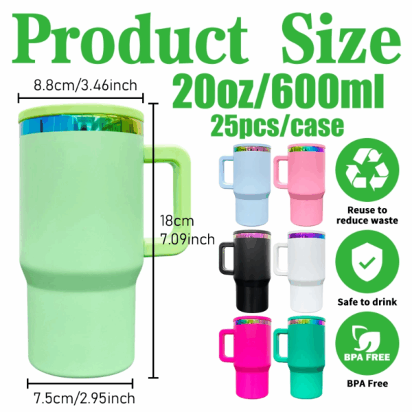 20oz Rainbow Plated Powder Coated Macaron Travel Mug with Flip Straw - Detail