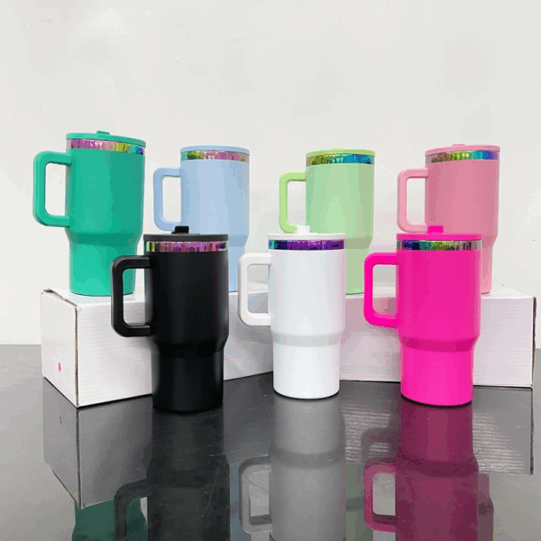 20oz Rainbow Plated Powder Coated Macaron Travel Mug with Flip Straw - Real Shots