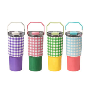 30oz Tumbler 304 Stainless Steel Plaid Thermos Cup with Handle