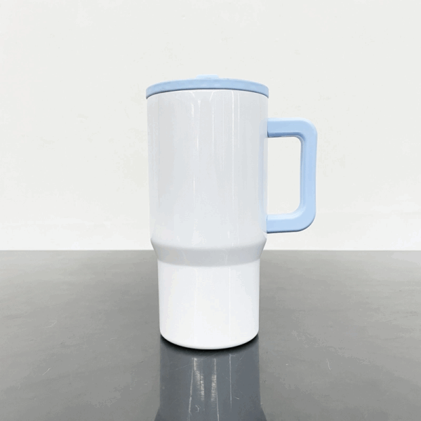 20oz Sublimation Blank Travel Mug with Colored Handle & Flip Straw - Light Blue