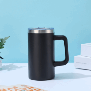 20oz Powder Coated Colored Coffee Mug with Handle - Dark Black