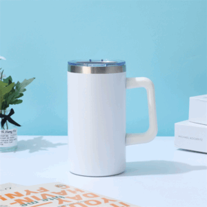 20oz Powder Coated Colored Coffee Mug with Handle - White