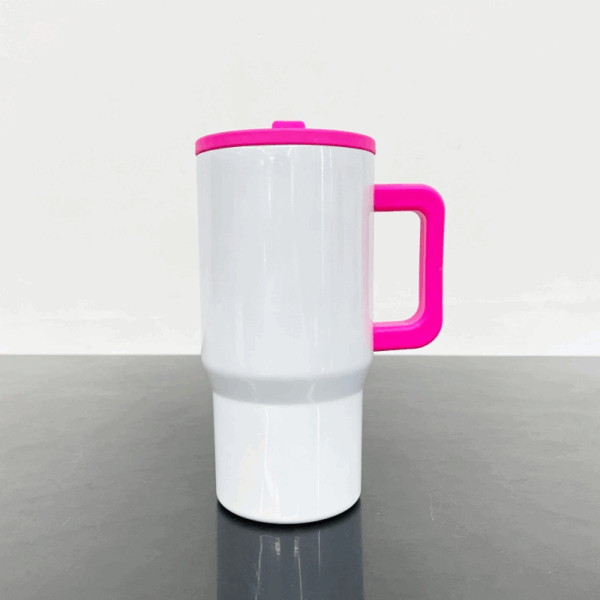 20oz Sublimation Blank Travel Mug with Colored Handle & Flip Straw - Red Rose