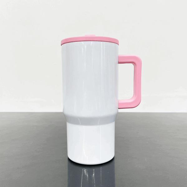 20oz Sublimation Blank Travel Mug with Colored Handle & Flip Straw - Pink