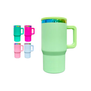 20oz Rainbow Plated Powder Coated Macaron Travel Mug with Flip Straw