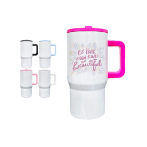 20oz Sublimation Blank Travel Mug with Colored Handle & Flip Straw