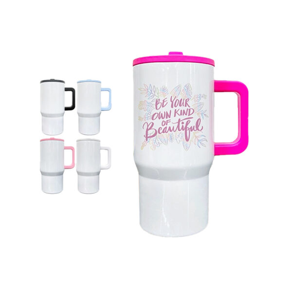 20oz Sublimation Blank Travel Mug with Colored Handle & Flip Straw