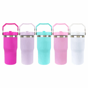 20oz Flip Straw Travel Mug with Silver Rim for Laser Engraving