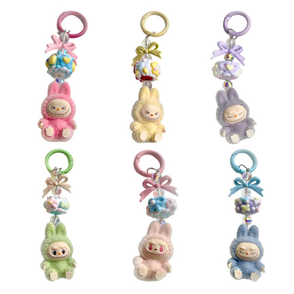POP MART Labubu Bow-Knot Plush Doll Macaron Colored Keychain