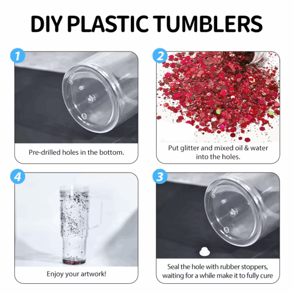 40oz Pre-Drilled Double Wall Plastic Snow Globe Cups with Handle
