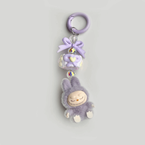 POP MART Labubu Bow-Knot Plush Doll Macaron Purple Colored Keychain