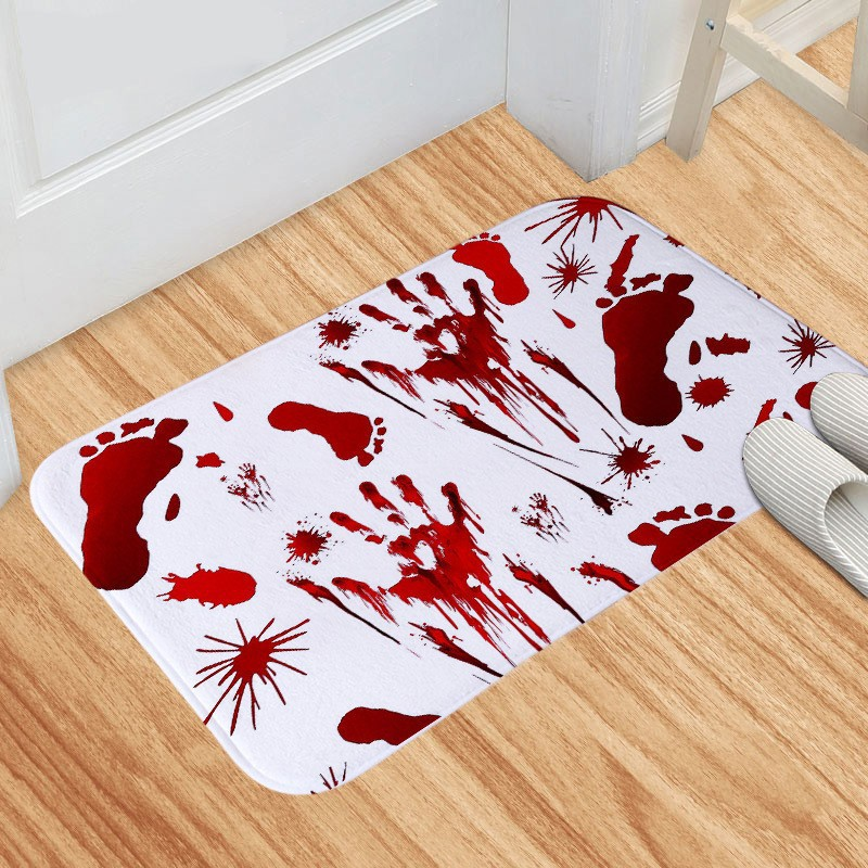 Halloween Bloody Hand Foot Prints Mat Scary Home Decor