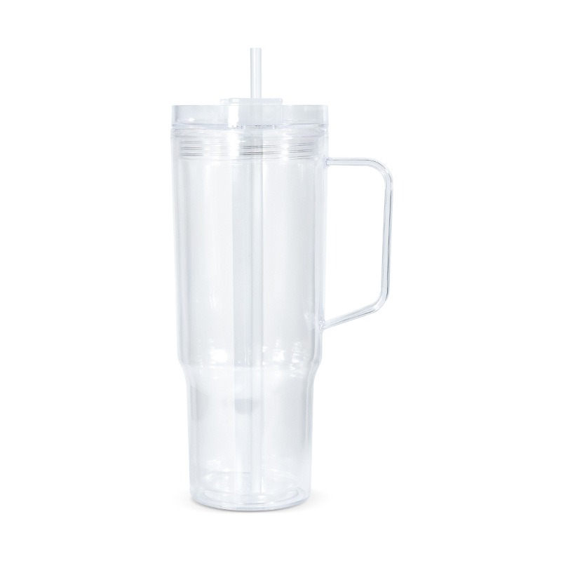 clear-40oz-pre-drilled-double-wall-plastic-snow-globe-cups-with-handle-real-shot