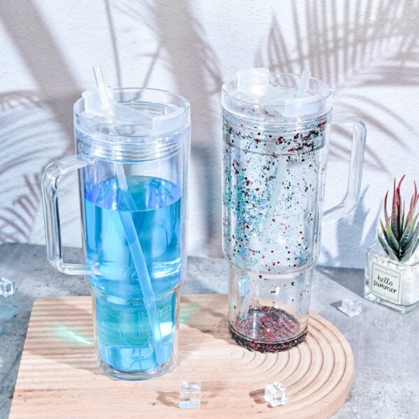 40oz Pre-Drilled Double Wall Plastic Snow Globe Cups with Handle