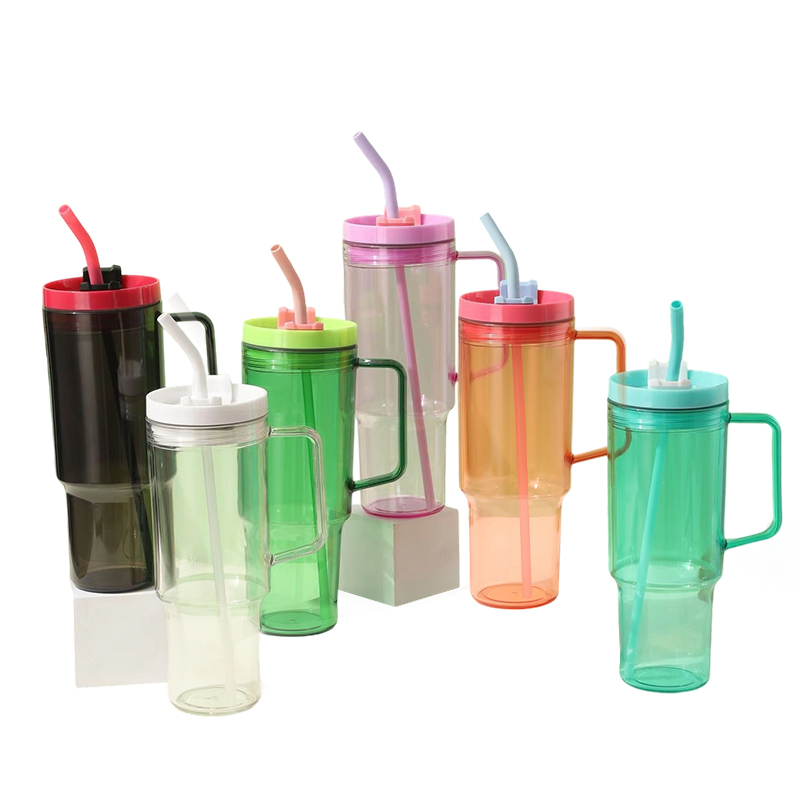 40oz Acrylic Plastic Cups Travel Mug with Colored Lids & Handle