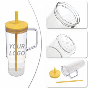 40oz Clear Plastic Cups Travel Mug with Colored Lids