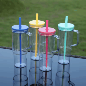 40oz Clear Plastic Cups Travel Mug with Colored Lids - Real Shots