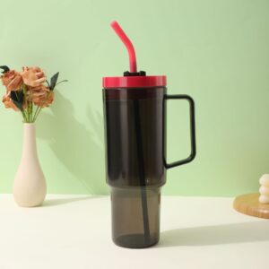 40oz Acrylic Plastic Cups Travel Mug with Colored Lids & Handle - Black