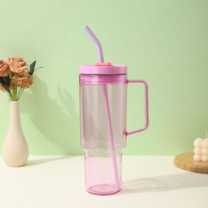 40oz Acrylic Plastic Cups Travel Mug with Colored Lids & Handle - Pink