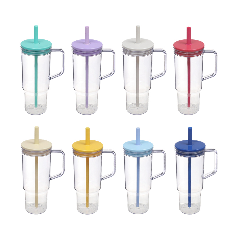 40oz Clear Plastic Cups Travel Mug with Colored Lids & Straw