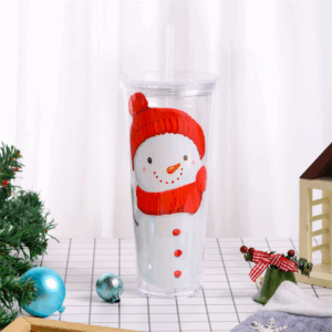 Christmas 24oz Acrylic Plastic Snow Globe Mugs with Lids and Straws