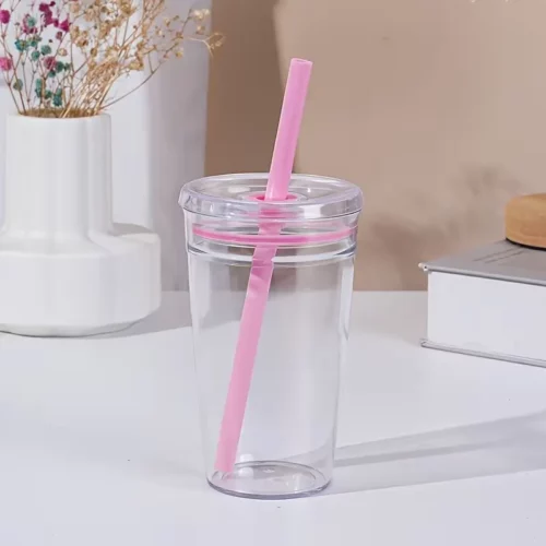 40packs 15oz Acrylic Plastic Coffee Cup Single Layer Straw Cup photo review