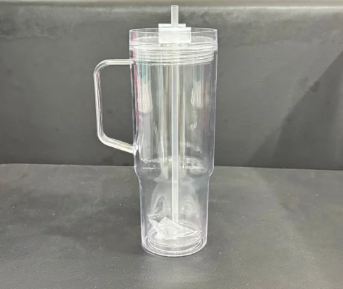 40oz Clear Acrylic Plastic Snow Globe Cups with Colored Lids & Straws 20pcs photo review