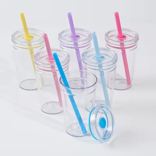 40packs 15oz Acrylic Plastic Coffee Cup Single Layer Straw Cup photo review